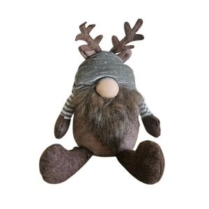 Holiday Reindeer Gnome Plush Christmas Decor Brown Grey Antlers
